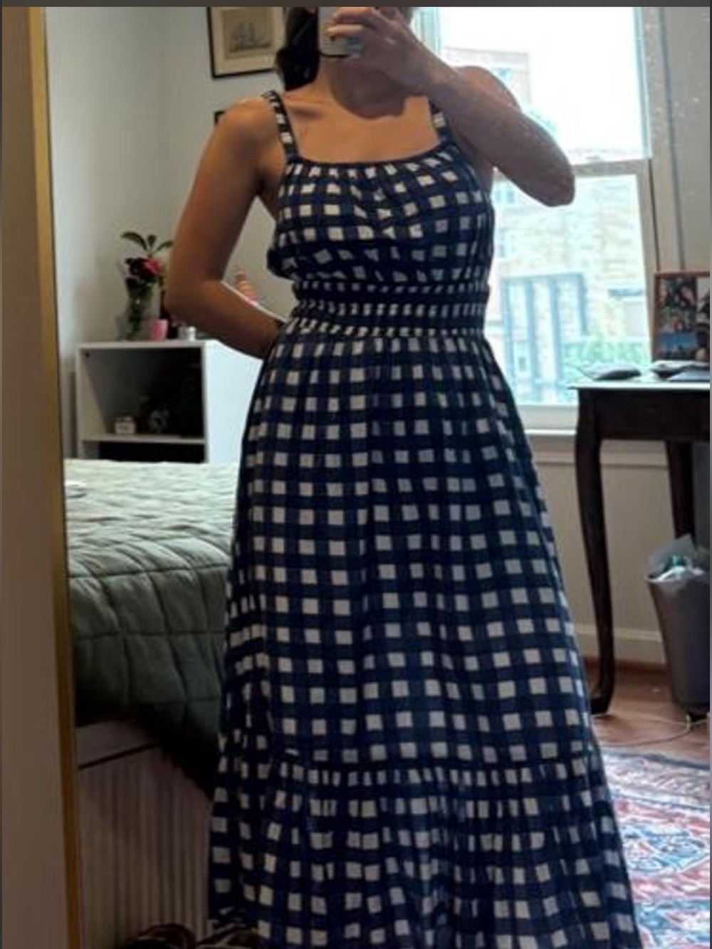 SOLD | Blue and White Gingham Sundress with Ruffle Hem - Picture 4 of 4
